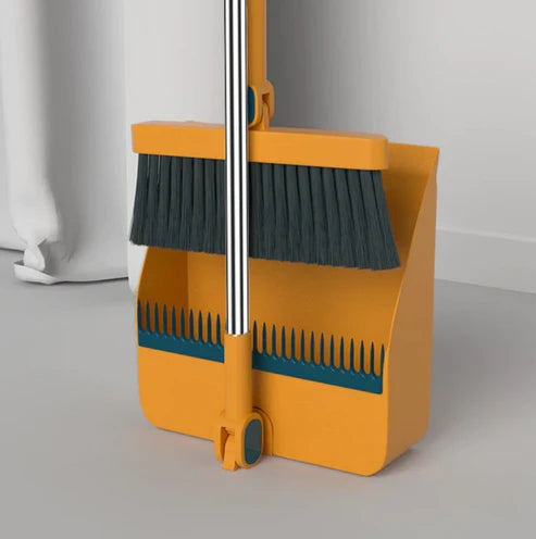 Dustpan and Broom Set with Debris-Capturing Teeth