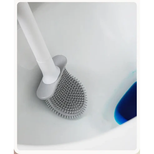 Silicone Toilet Brush with Long Handle & Wall-Mount – Modern & Hygienic